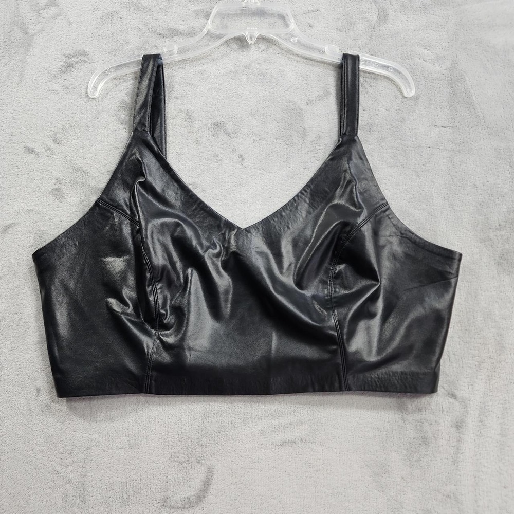 Eloquii Tank Womens 18/20 Black Faux Leather Cropped V-Neck Stretch Party Cami